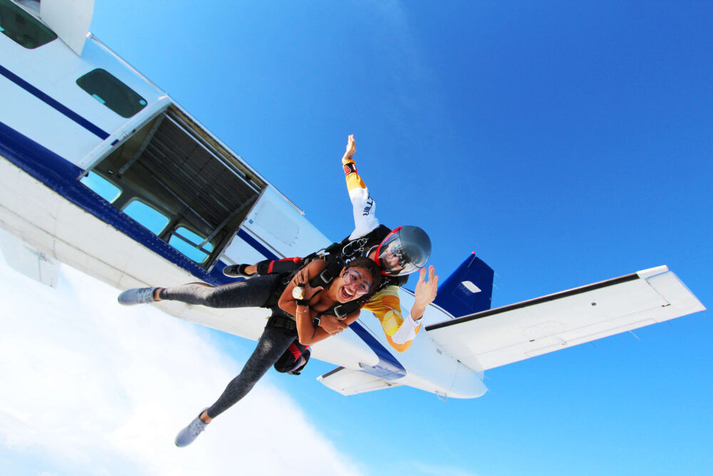 Tandem skydiving in New Jersey, the moment right after jumping from the plane.